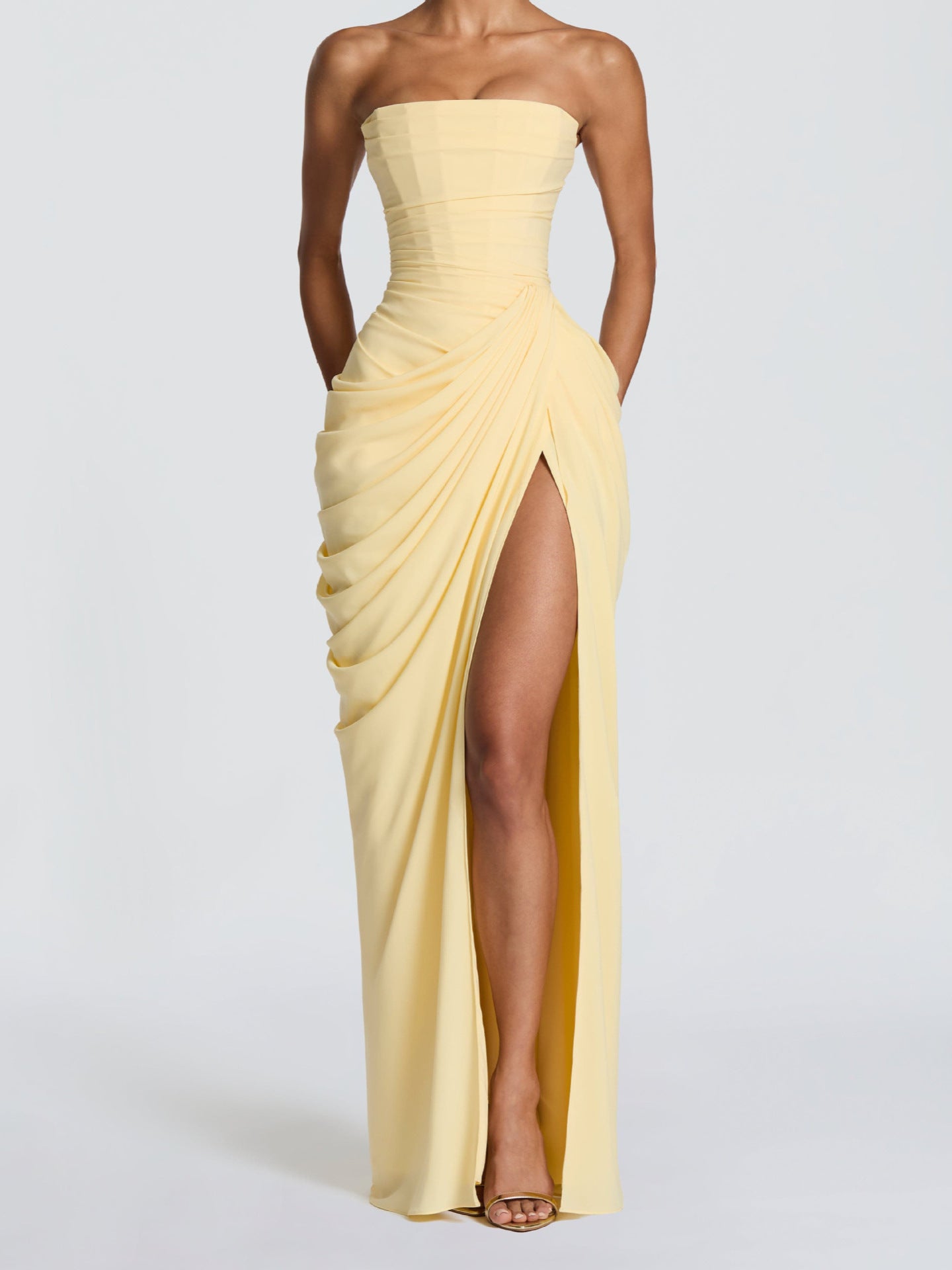Women's Strapless Elegant High Slit Bodycon Evening Gown for Formal Events