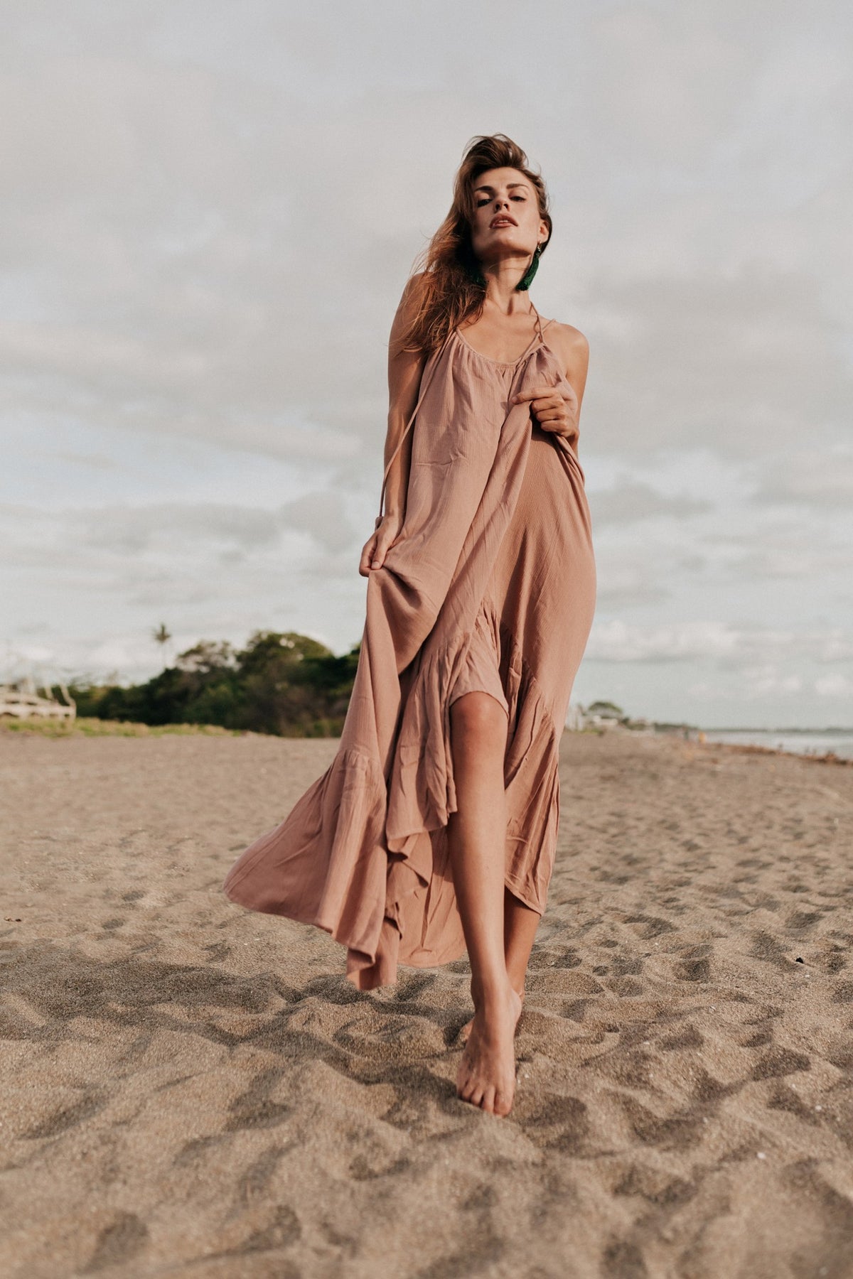 Lila elegant wrap midi dress for women front view