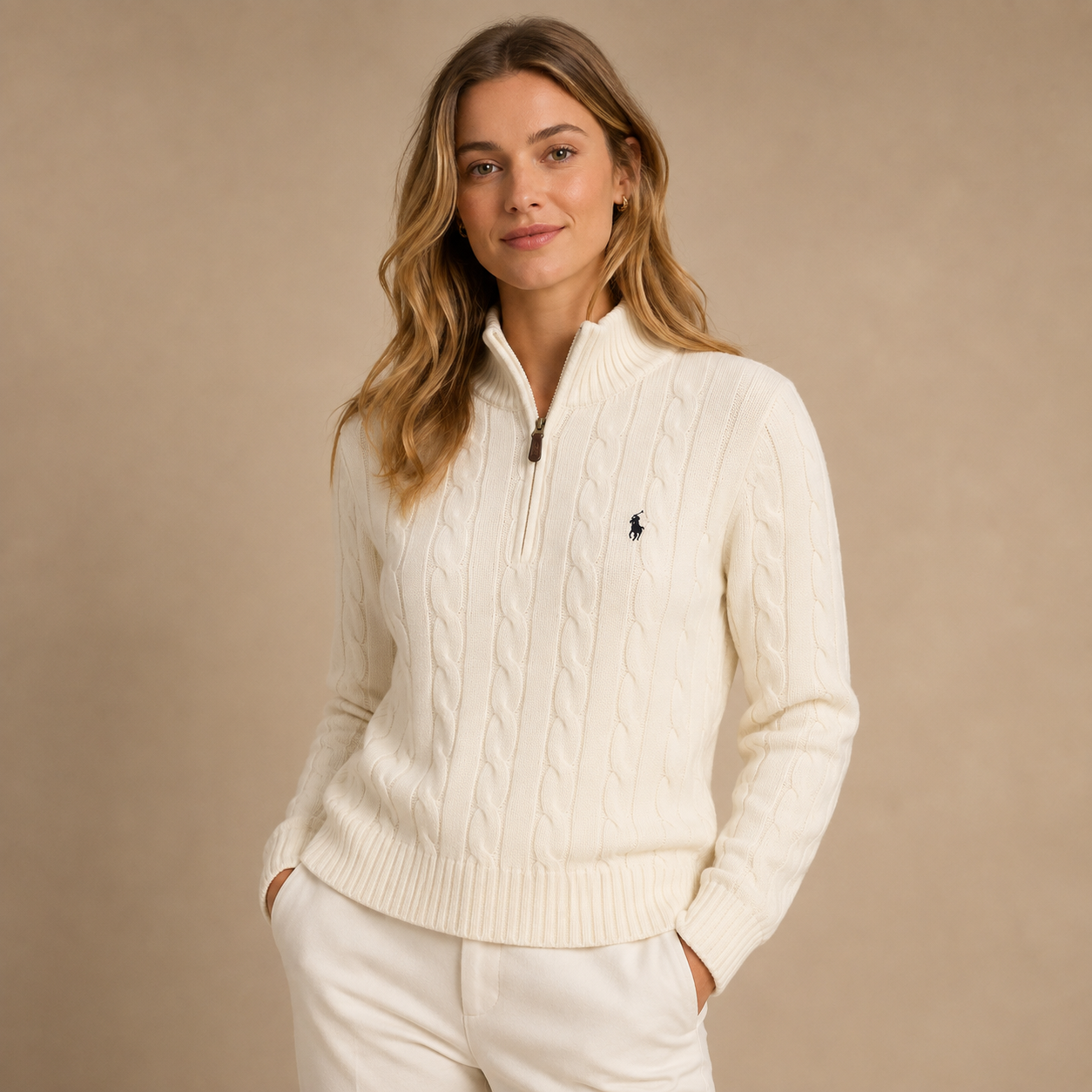 Polo Ralph Lauren Women’s Cable-Knit Cotton Jumper – Zip Neck