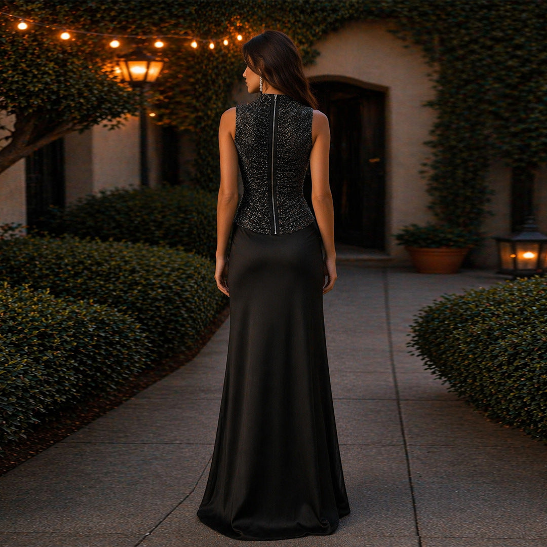 Ensemble élégant sans manches jupe en satin pour soirées et mariages