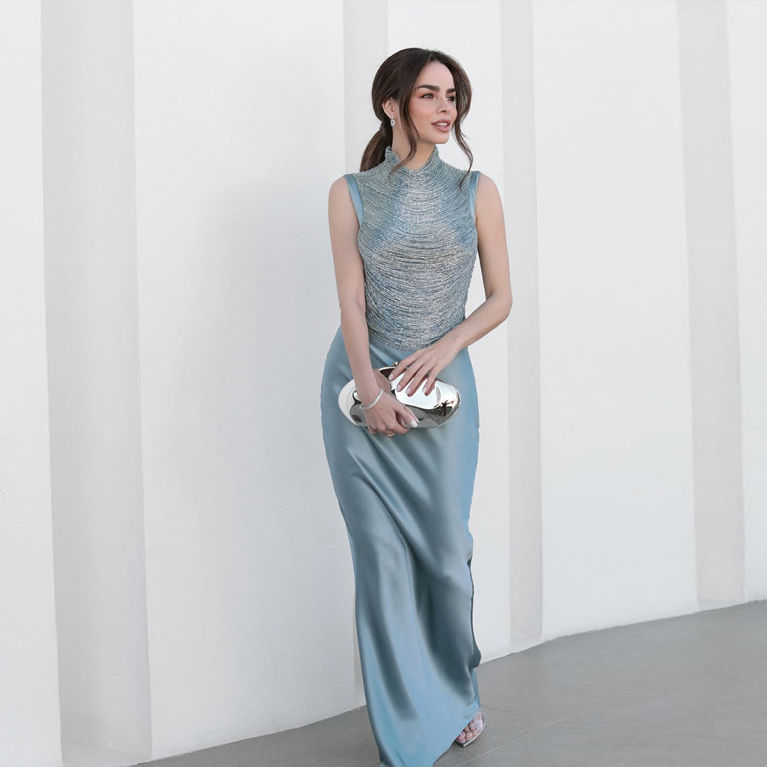 Ensemble élégant sans manches jupe en satin pour soirées et mariages