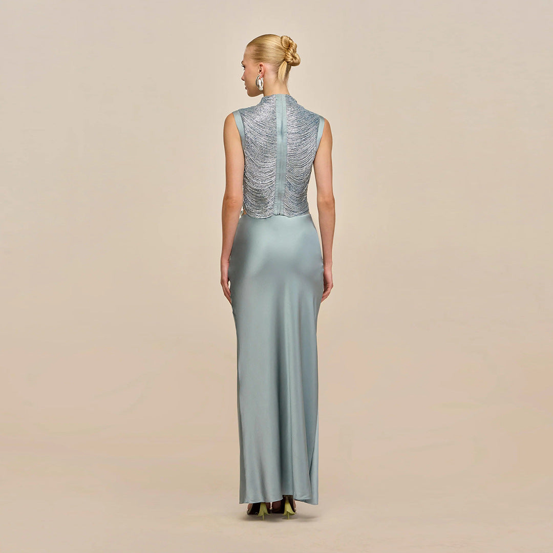 Ensemble élégant sans manches jupe en satin pour soirées et mariages