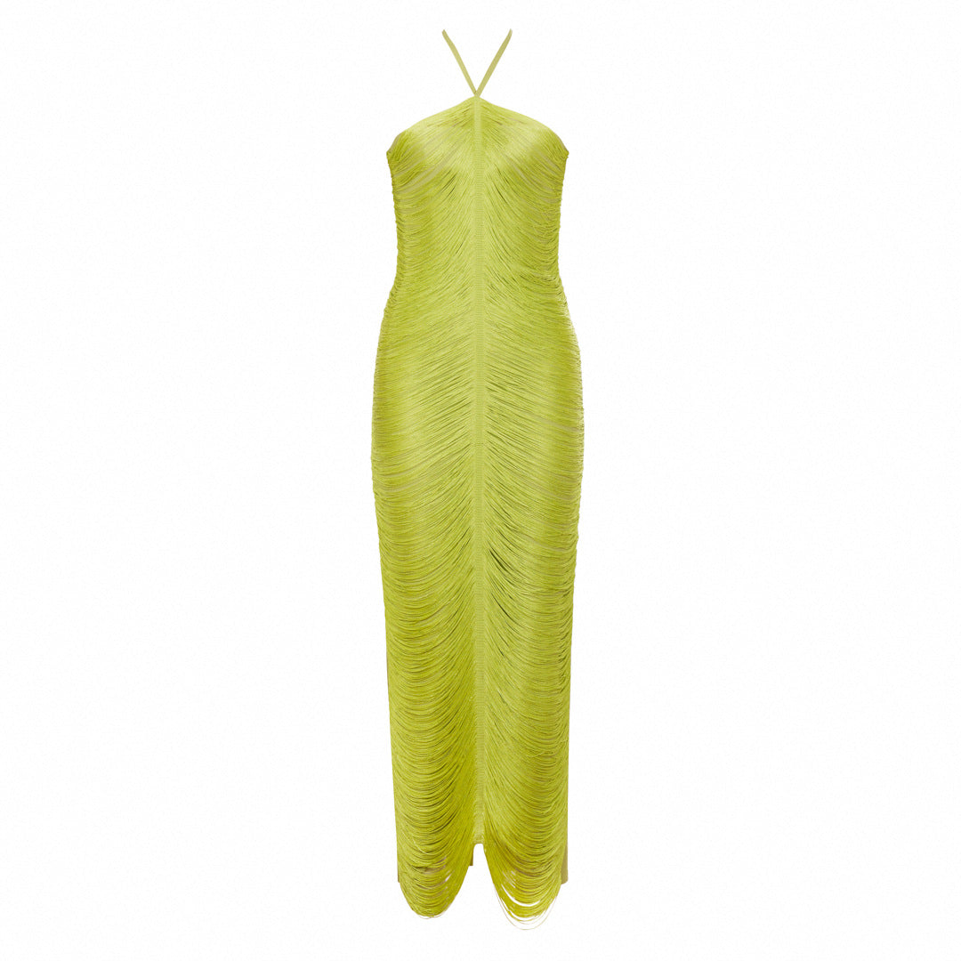 Robe longue à franges et dos nu pour femmes, idéale pour les soirées et événements