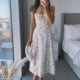 Women's Backless Floral Print Midi Dress for Summer Holiday