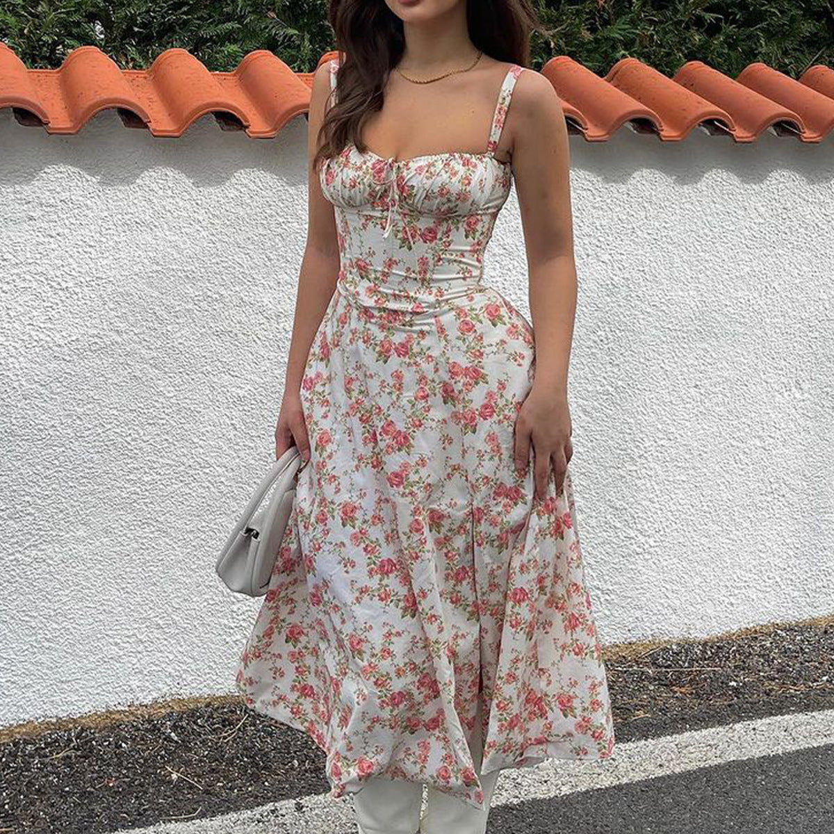 Women's Backless Floral Print Midi Dress for Summer Holiday