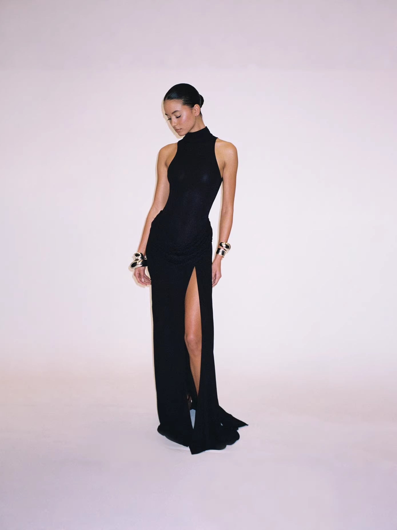 Robe longue dos nu et licou pour femme, pour soirée et vacances