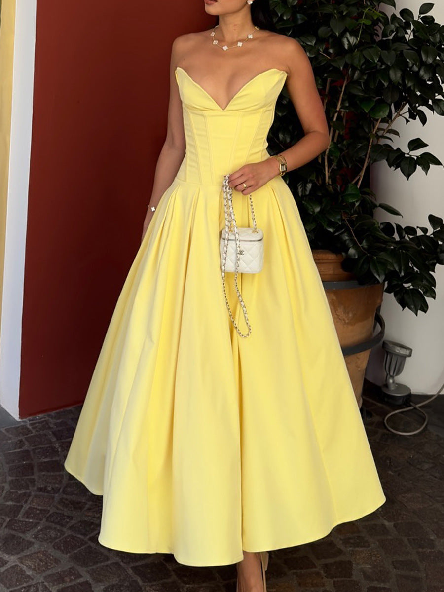 Women's Corset Waist Midi Dress for Night Party and Events