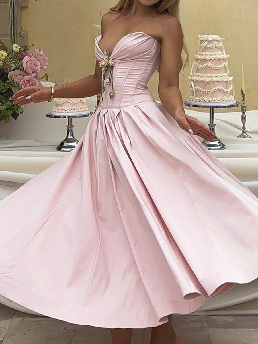Women's Corset Waist Midi Dress for Night Party and Events
