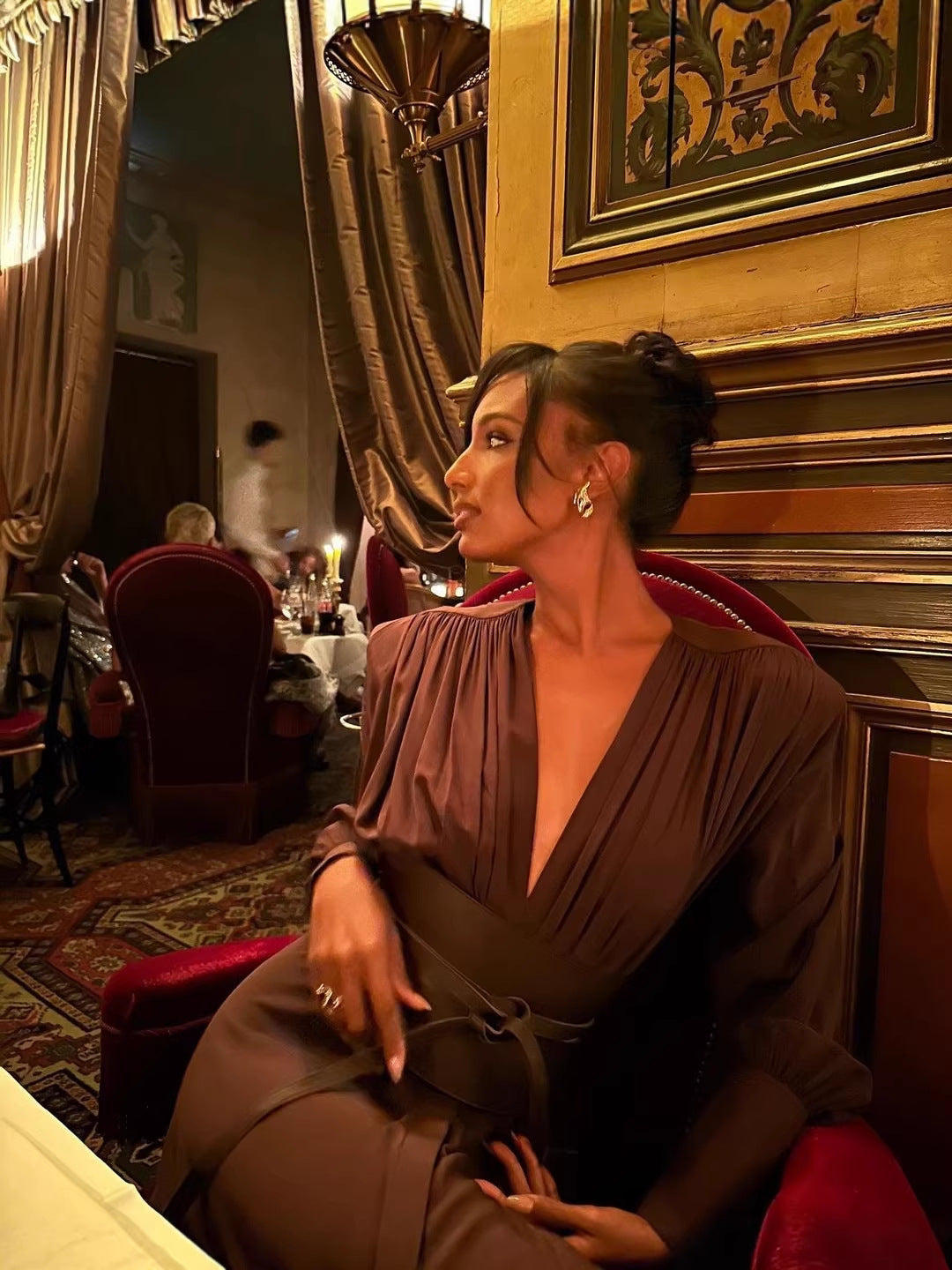 Robe longue élégante pour femme, ajustée à la taille, pour dîner et sortie décontractée