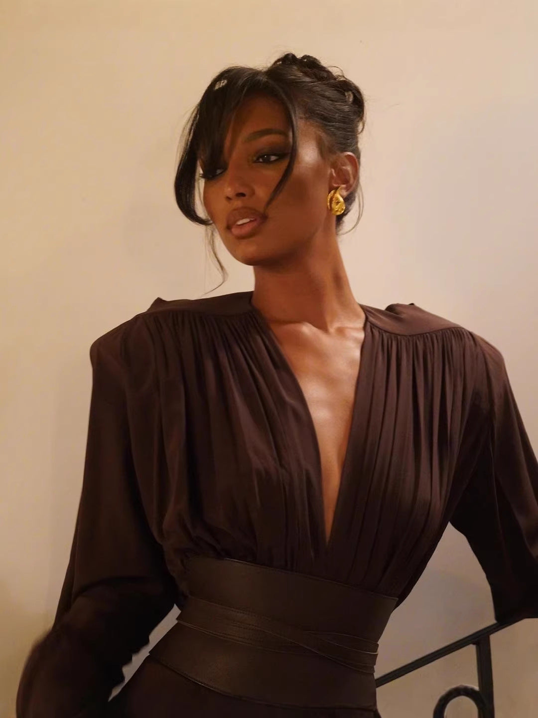 Robe longue élégante pour femme, ajustée à la taille, pour dîner et sortie décontractée