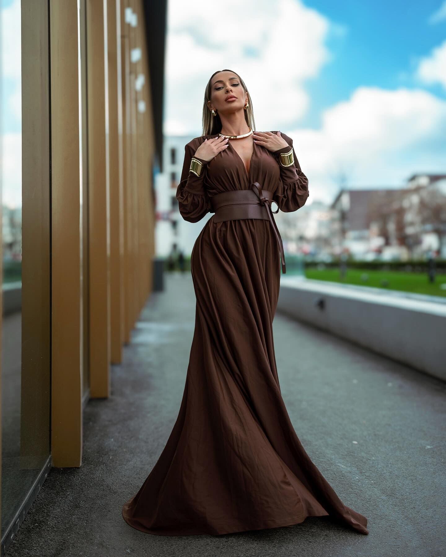 Robe longue élégante pour femme, ajustée à la taille, pour dîner et sortie décontractée