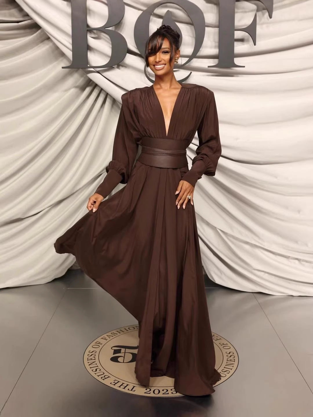 Robe longue élégante pour femme, ajustée à la taille, pour dîner et sortie décontractée