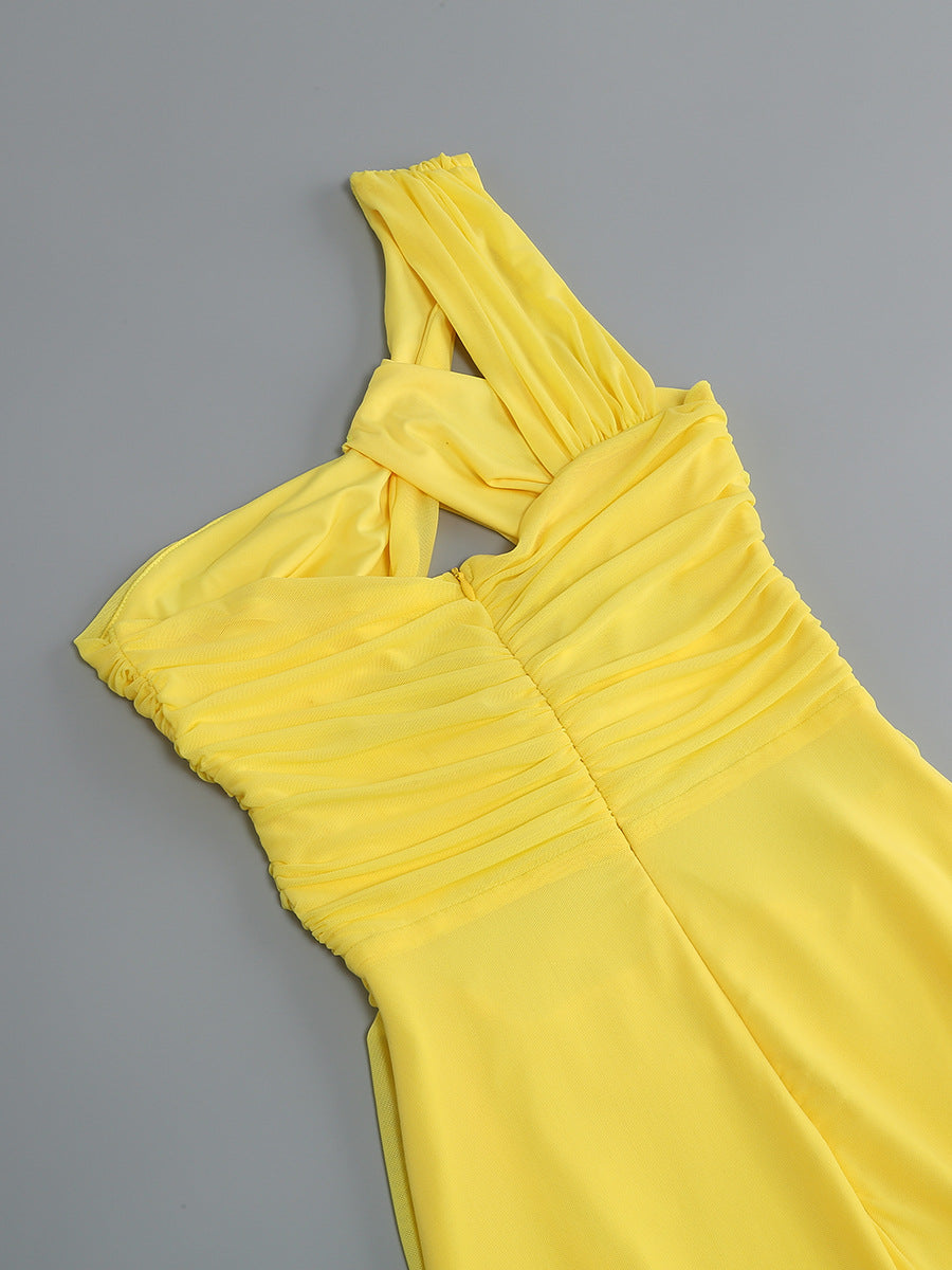 Robe longue asymétrique découpée pour femme, idéale pour les vacances et les soirées