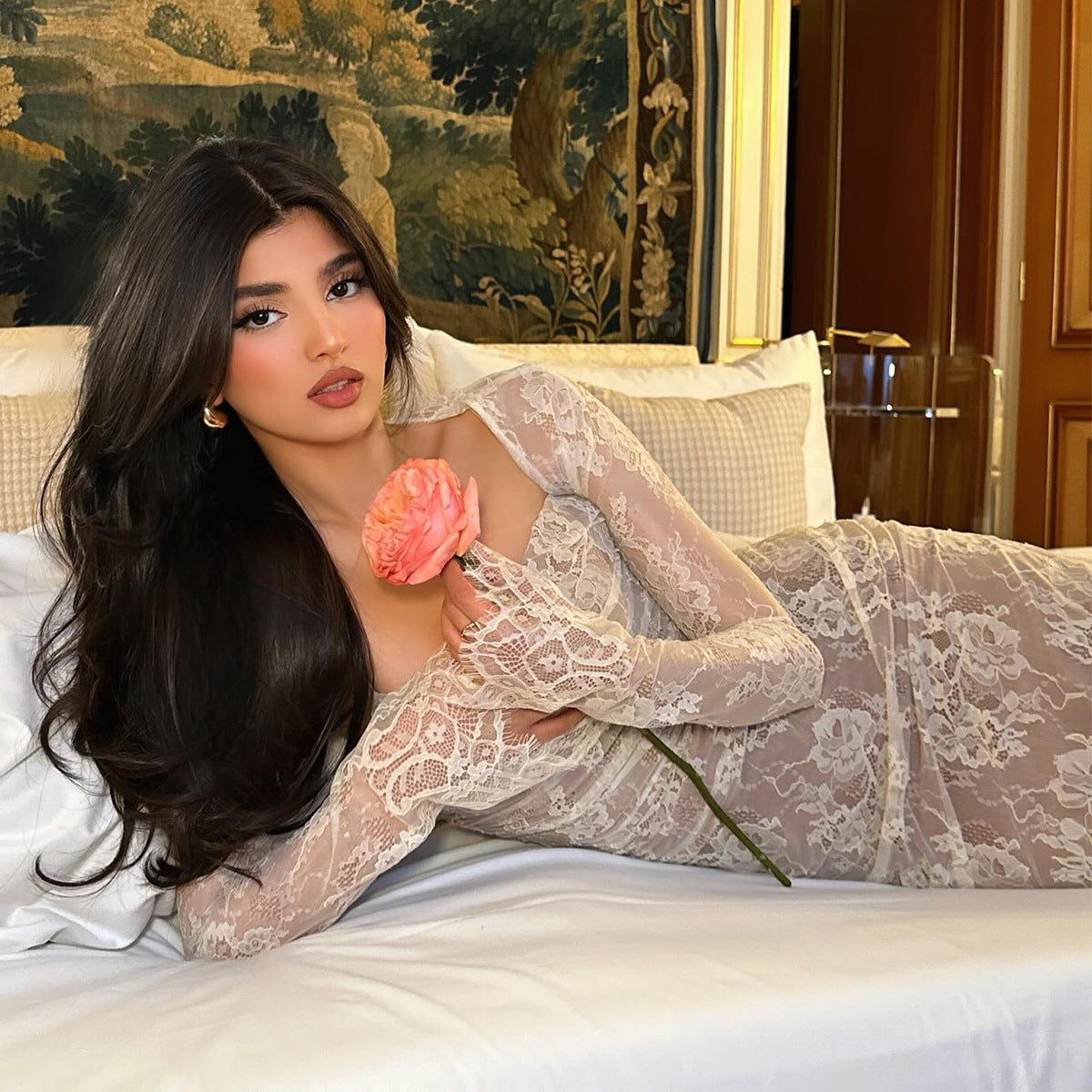 Ensemble deux pièces maxi robe avec surpiqûre pour femmes pour soirée et mariage