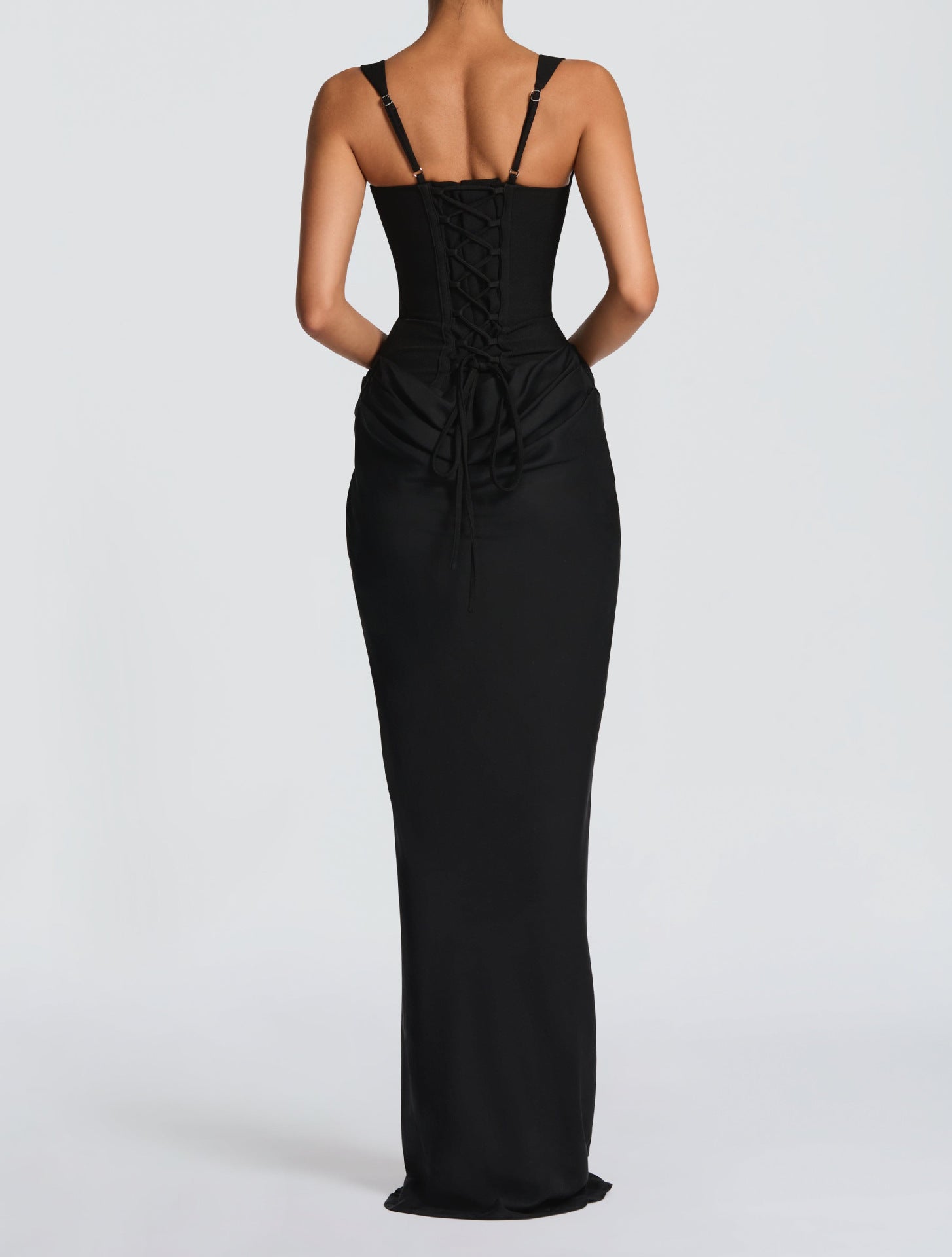 Robe longue sirène froncée sans manches pour femme, idéale pour les fêtes et les banquets
