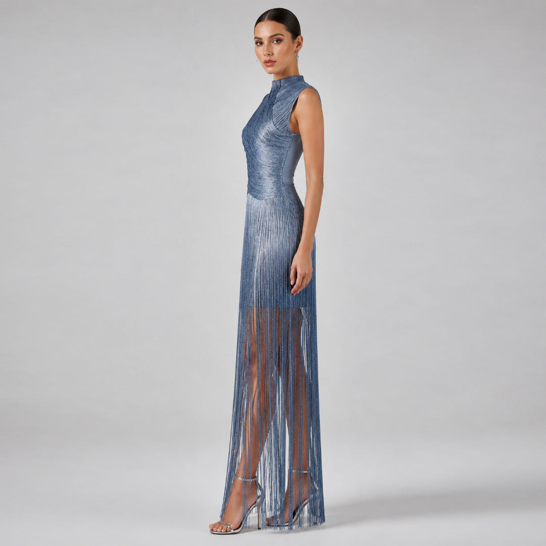 Robe de soirée sans manches à pampilles pour femmes, idéale pour les mariages et les banquets