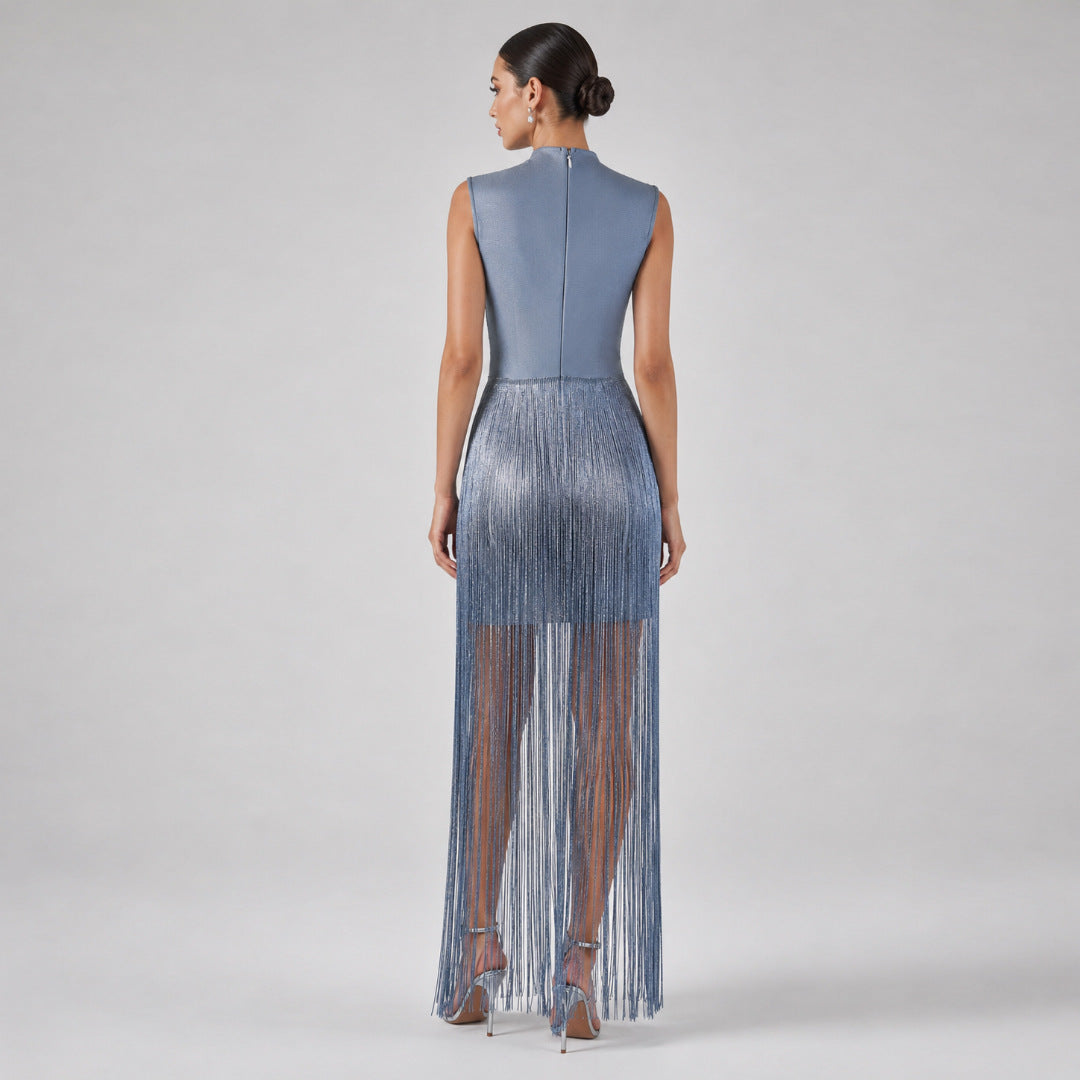 Robe de soirée sans manches à pampilles pour femmes, idéale pour les mariages et les banquets