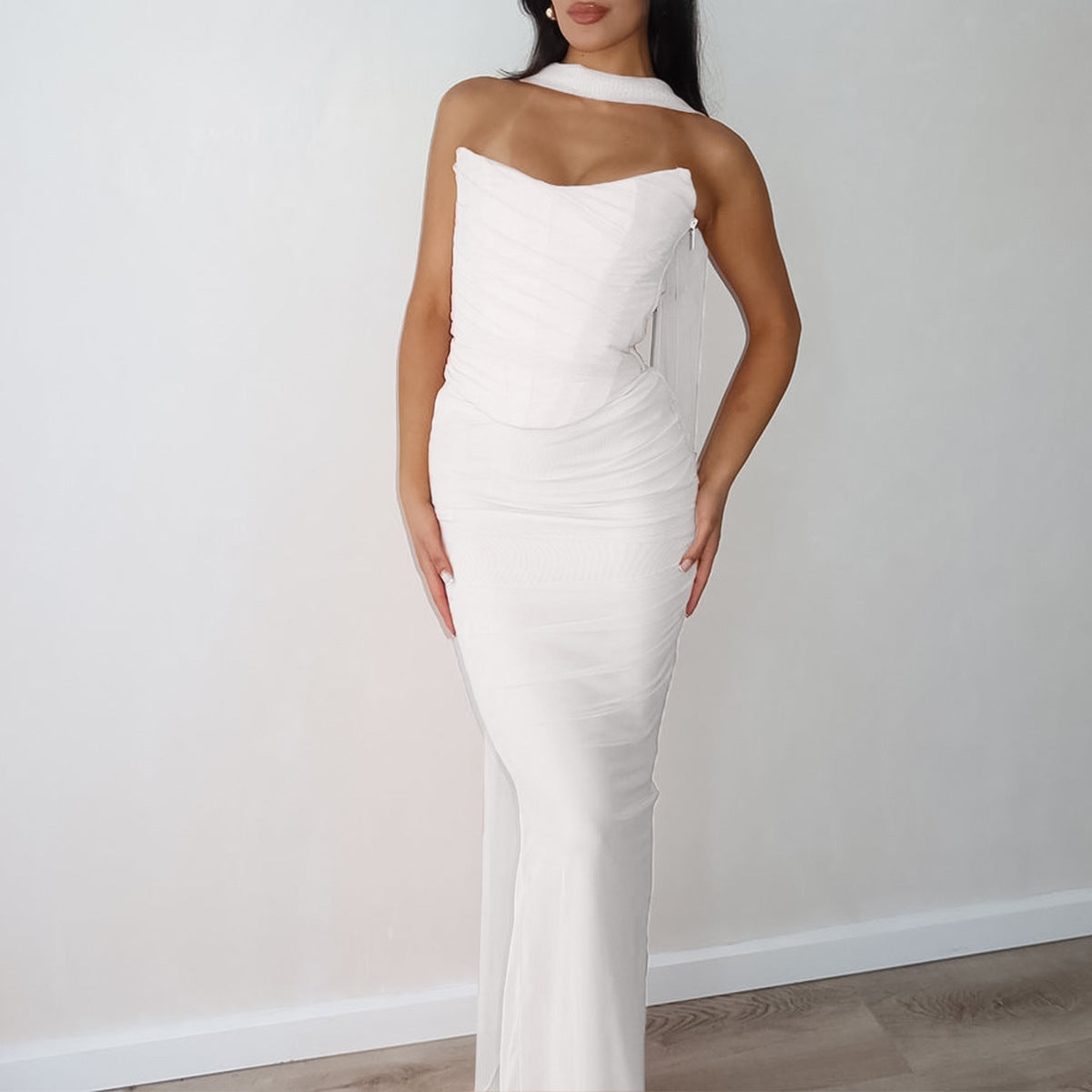 Women's Strapless Corset Two-Piece Maxi Skirt Set for Date Nights