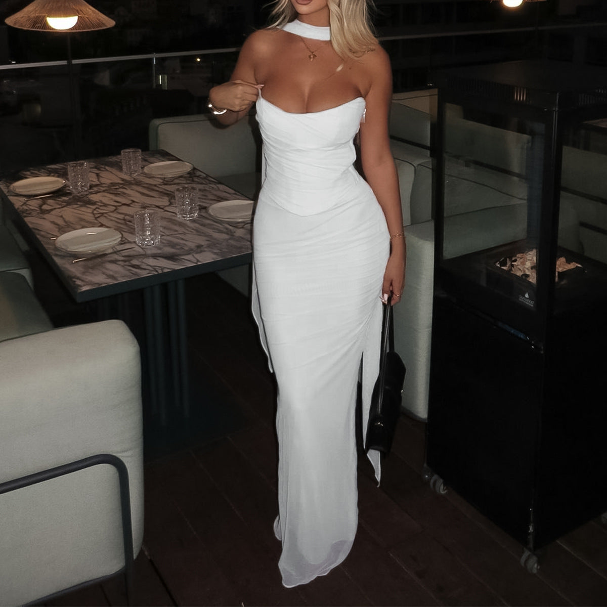 Women's Strapless Corset Two-Piece Maxi Skirt Set for Date Nights
