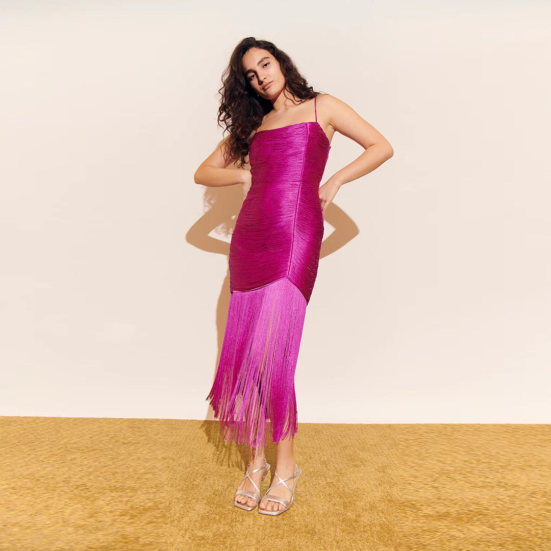 Robe Midi à Franges pour Femme pour les Fêtes et Célébrations