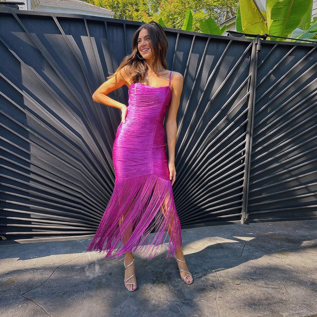 Robe Midi à Franges pour Femme pour les Fêtes et Célébrations